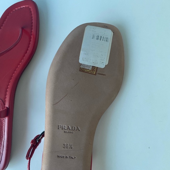 Prada NWT Red Leather Minimalist Ankle-Strap Sandals Size-8.5  “THE PRADA THONG - Picture 12 of 12